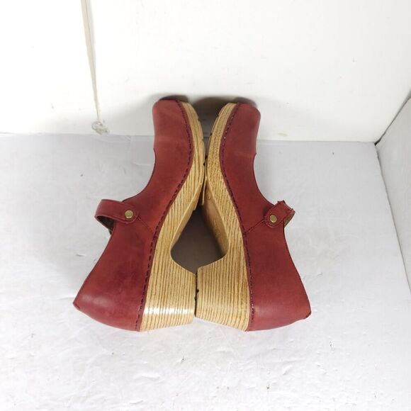 Dansko Women's EU37 US6-6,5 Red Leather Mary Jane Pro Clog Shoes - Picture 11 of 16